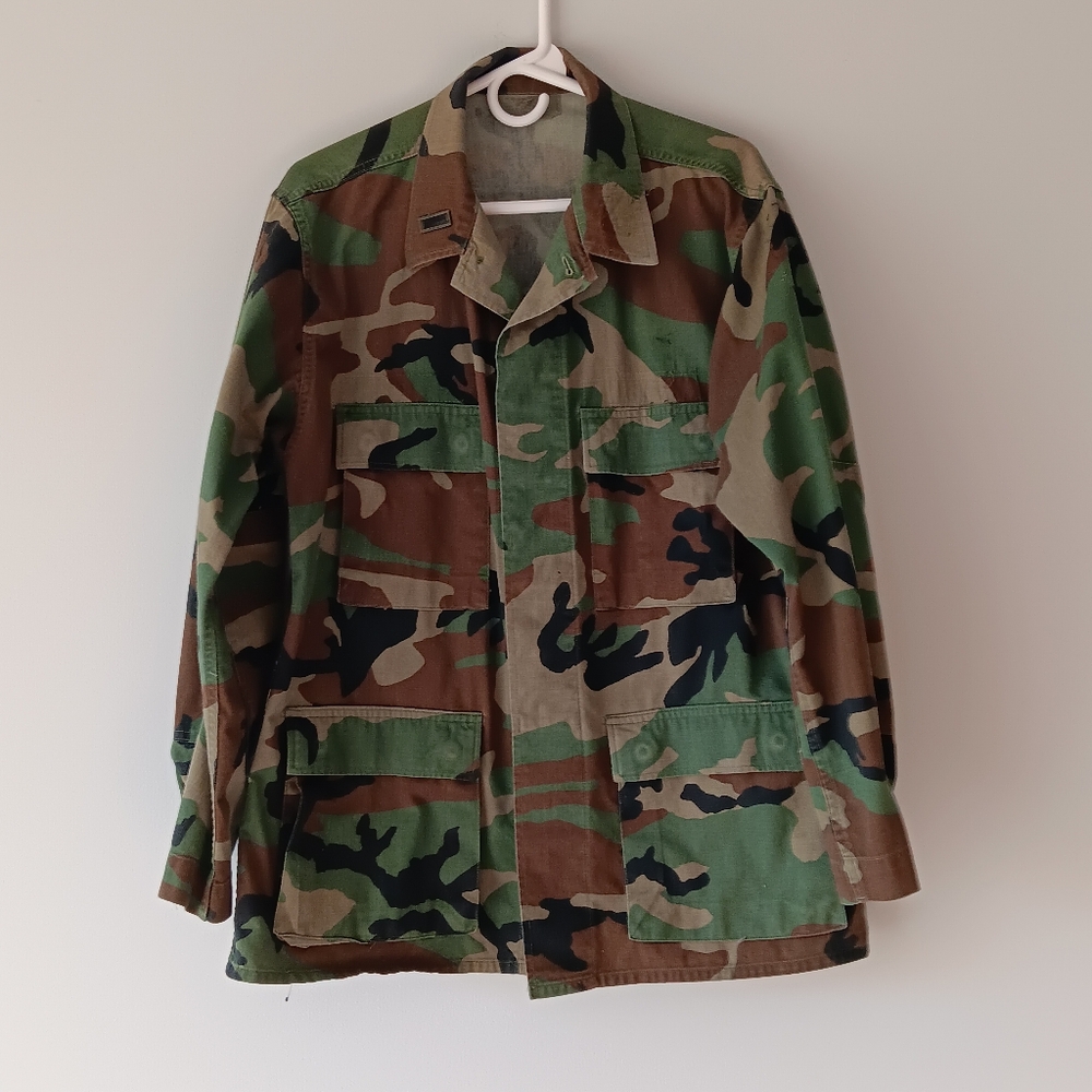 Vintage U.S. Army Camouflage BDU Coat Pockets Collar Green Brown Medium Regular